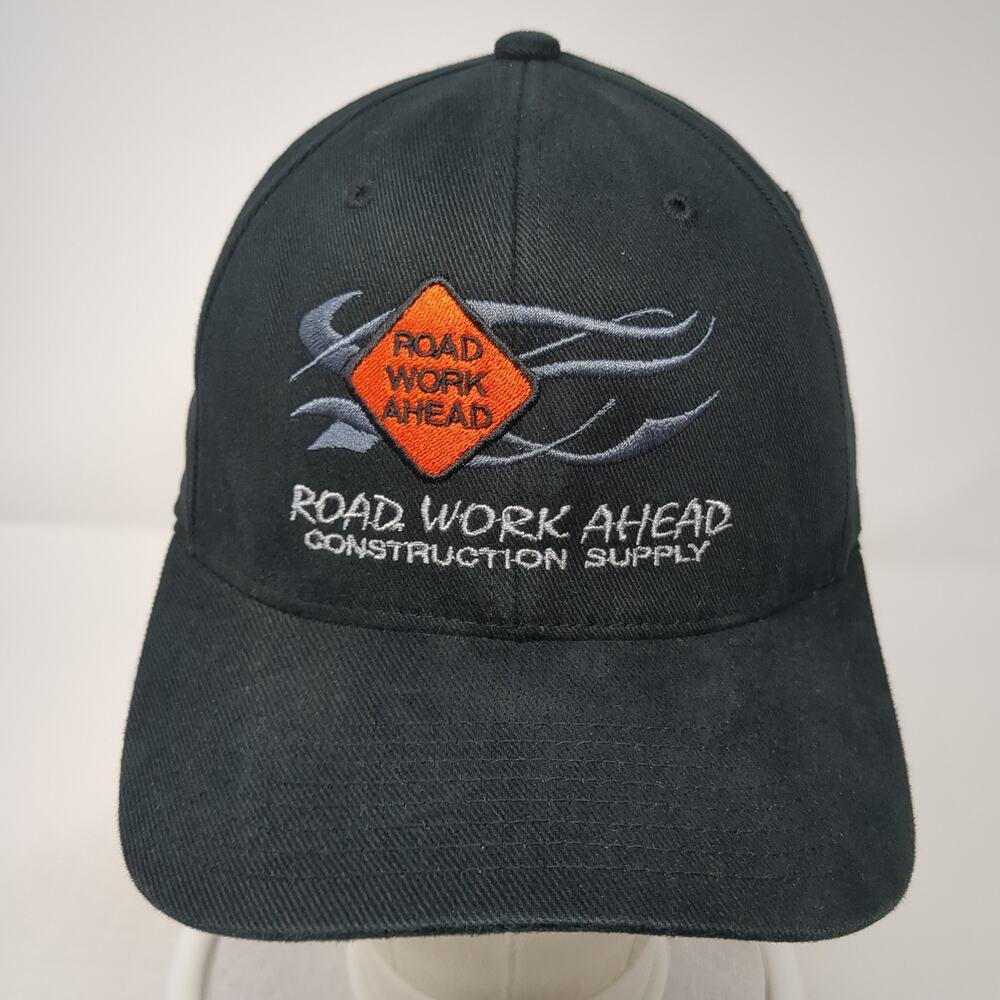 Road Work Ahead Fitted Baseball Hat Solid Black X… - image 2